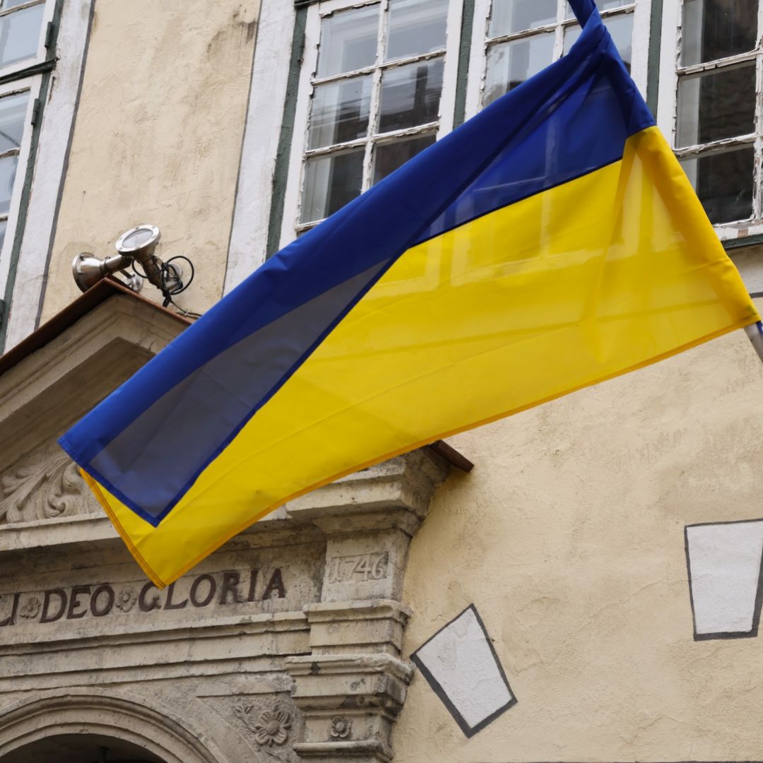 A Ukrainian flag flies in Riga, Latvia, on May 18, 2026. A Ukrainian flag flies in Riga, Latvia, on May 18, 2026.