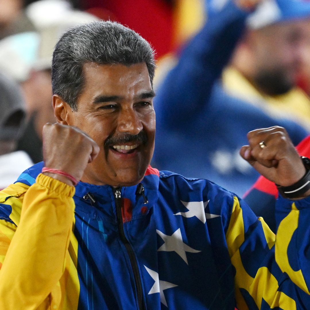 Venezuelan President and presidential candidate Nicolas Maduro reacts following the presidential election results in Caracas on July 29, 2024.