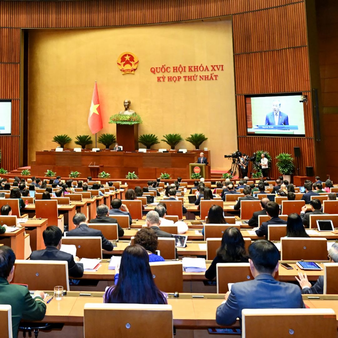 Vietnamese Communist Party general secretary To Lam speaks during the opening session of the National Assembly in Hanoi on April 6, 2026.