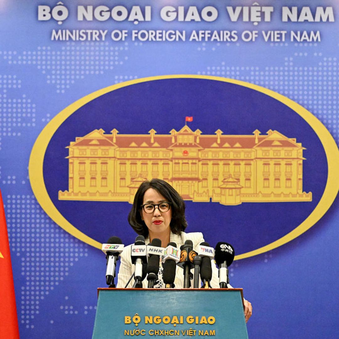 Vietnam's Foreign Ministry spokesperson Pham Thu Hang answers reporters' questions about the new Vietnam-U.S. trade deal during a press conference in Hanoi on July 3, 2025. 