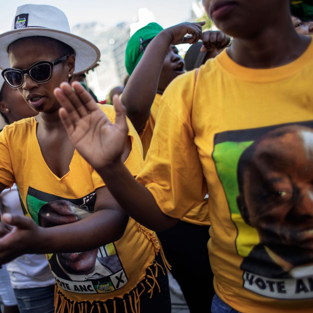 Supporters of South African President Cyril Ramphosa and his African National Congress party at a rally