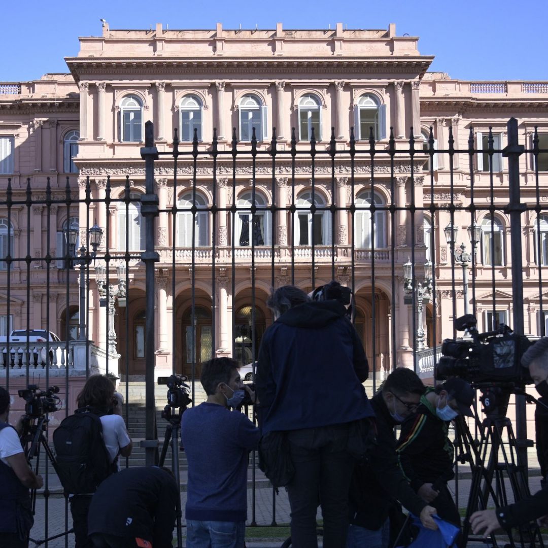 The Casa Rosada government palace on Sept. 16, 2021, in Buenos Aires, Argentina. Expanded populist measures will make it harder for the country to reduce its massive inflation, improve the business climate or renegotiate its IMF deal. The Casa Rosada government palace on Sept. 16, 2021, in Buenos Aires, Argentina.