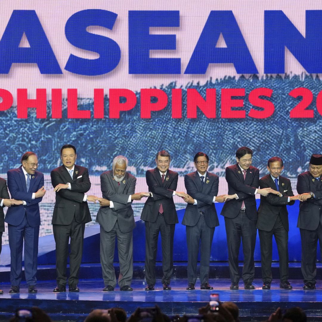 ASEAN leaders hold hands for a group photo during the opening ceremony of the 48th ASEAN summit in Cebu, central Philippines on May 8, 2026. ASEAN leaders hold hands for a group photo during the opening ceremony of the 48th ASEAN summit in Cebu, central Philippines on May 8, 2026.
