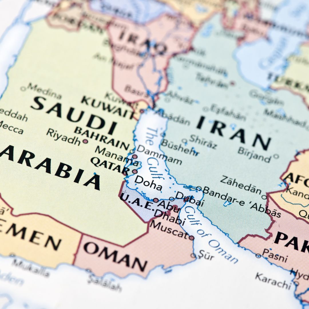 A map shows the location of Bahrain in the Middle East.