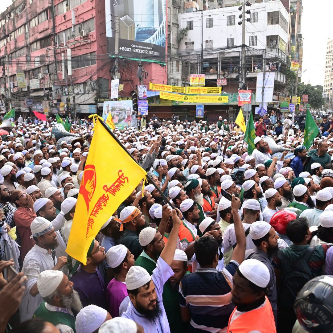 Activists march toward Bangladesh's election commission in Dhaka on Nov. 15, 2023, to protest the announcement of the general election's date. 