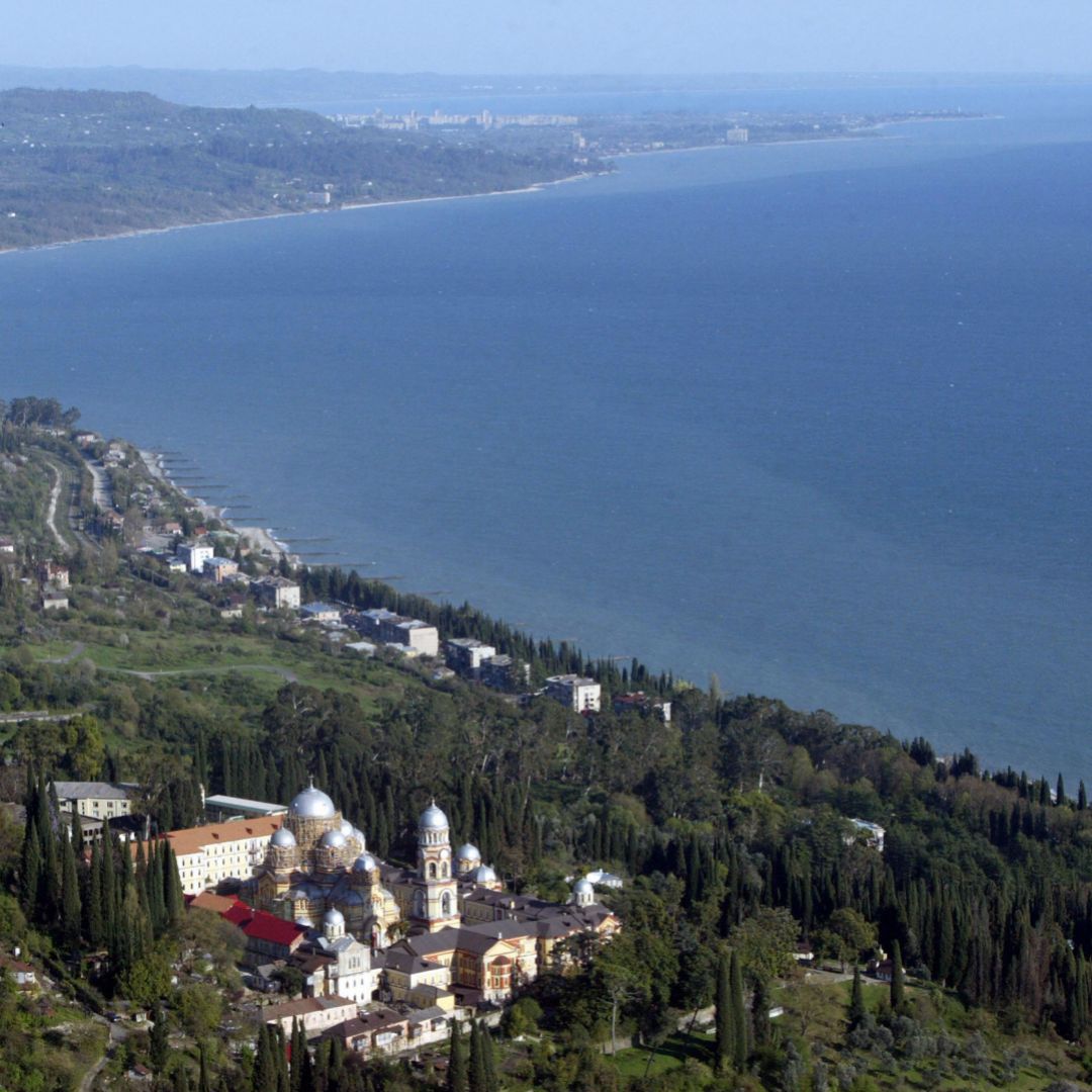 A photograph shows Abkhazia's Black Sea coast. 