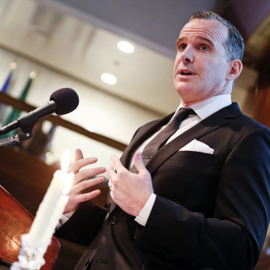 U.S. diplomat Brett McGurk accepts an award recognizing his service in senior national security positions under several White House administrations on April 2, 2019. U.S. diplomat Brett McGurk accepts an award recognizing his service in senior national security positions under several White House administrations on April 2, 2019.