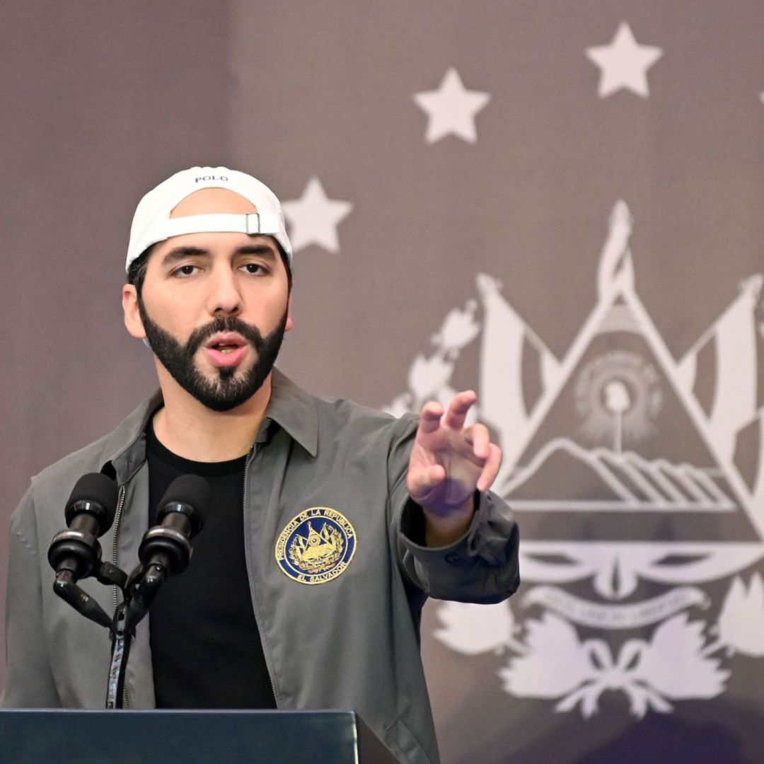 Salvadoran President Nayib Bukele delivers a press conference at a hotel in San Salvador on Feb. 28, 2021. 