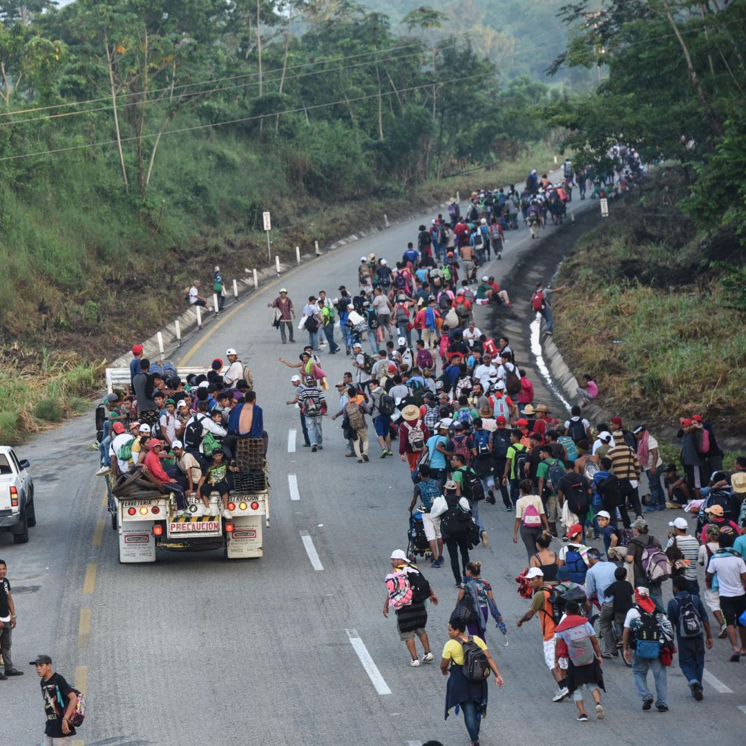 Central American migrants near Huixtla in the Mexican state of Chiapas head toward the United States more than 1,000 miles away on Oct. 24.