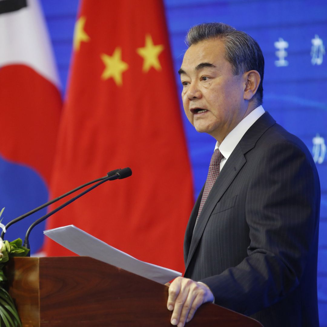 Chinese Foreign Minister Wang Yi speaks at the opening ceremony of the International Forum for Trilateral Cooperation that commemorated the 20th anniversary of trilateral cooperation among China, South Korea and Japan, in Beijing, China, on May 10, 2019. 