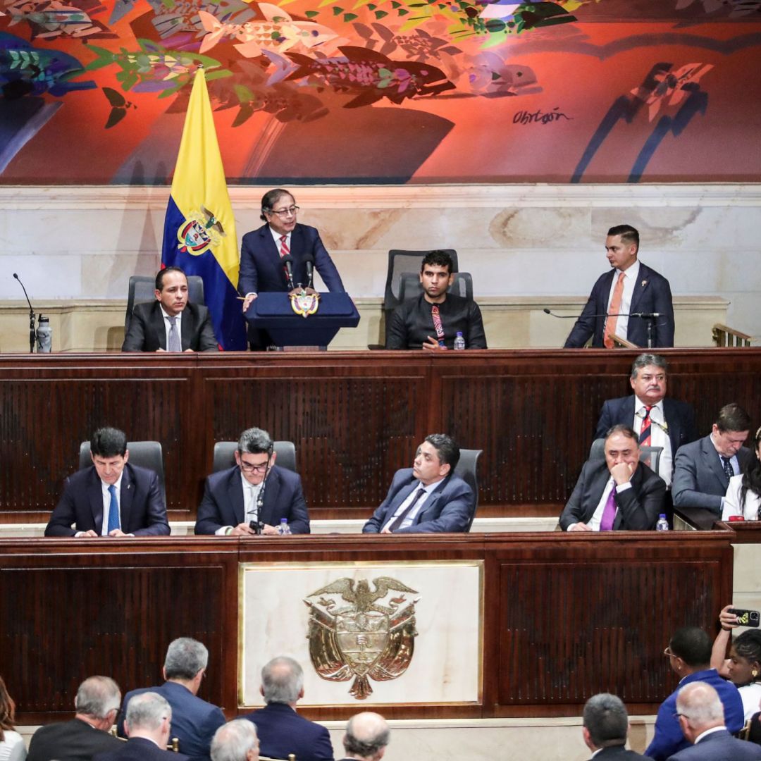 Colombian President Gustavo Petro delivers a speech in Congress in Bogota, Colombia, on July 20, 2023. 