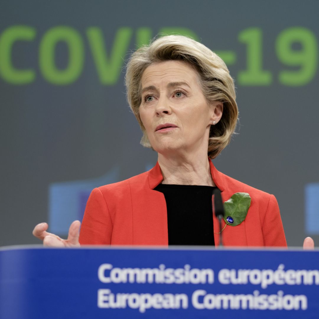 European Commission President Ursula von der Leyen discusses the bloc’s proposed Digital Green Certificate during a press conference on March 17, 2021. 