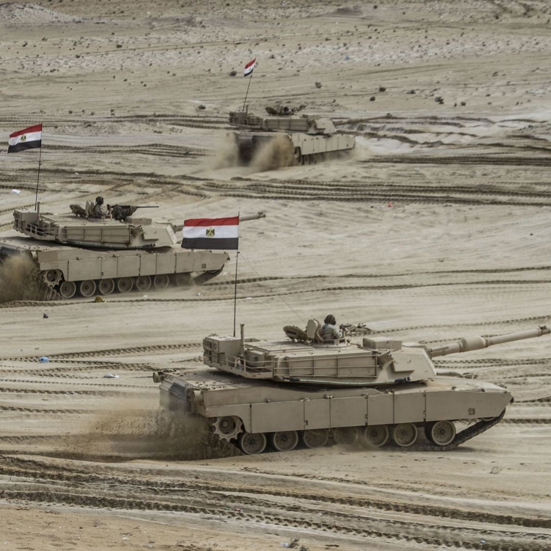 Egyptian tanks take part in joint military exercises at a base near the Mediterranean coast, located northwest of the capital of Cairo, on Nov. 15, 2018. Egyptian tanks take part in joint military exercises at a base near the Mediterranean coast, located northwest of the capital of Cairo, on Nov. 15, 2018.