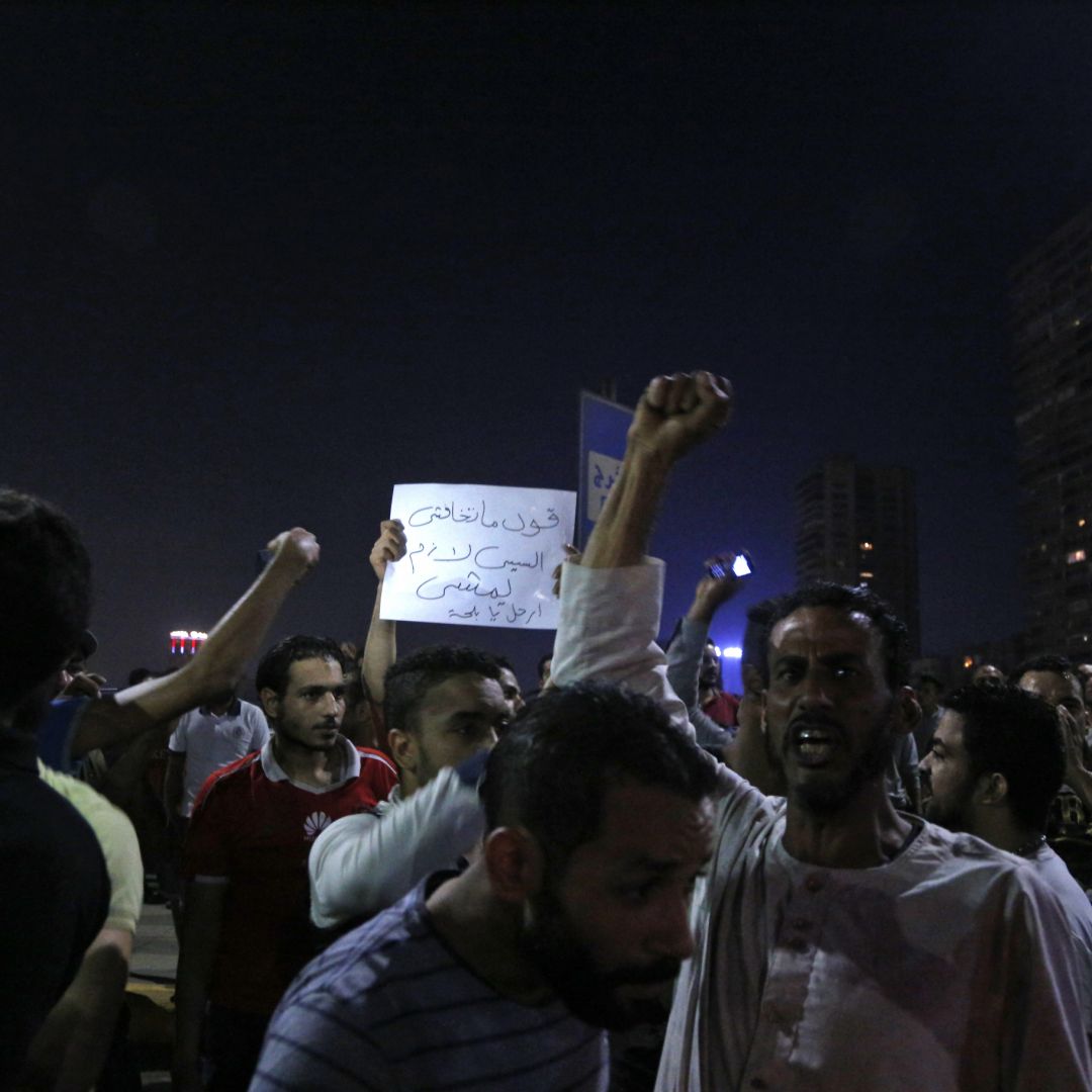 Egyptian protesters call for the removal of President Abdel Fattah al-Sisi in downtown Cairo on Sept. 20, 2019.