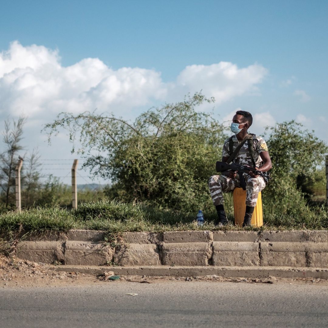 A checkpoint on Sept. 9, 2020, in Mekele, Ethiopia, the day Tigray held regional elections.