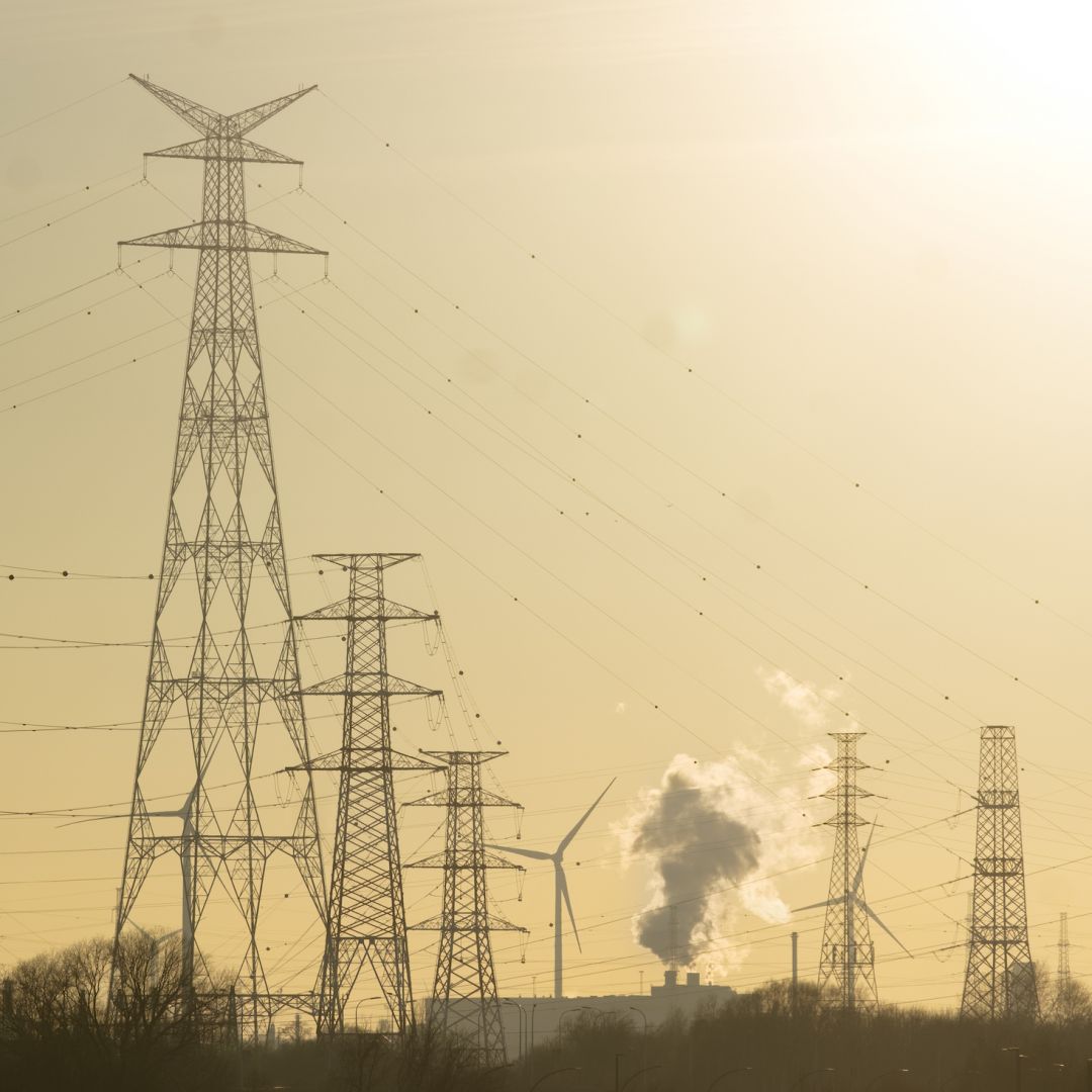 Transmission towers are seen in Antwerp, Belgium, on Feb. 7, 2023. Transmission towers are seen in Antwerp, Belgium, on Feb. 7, 2023.