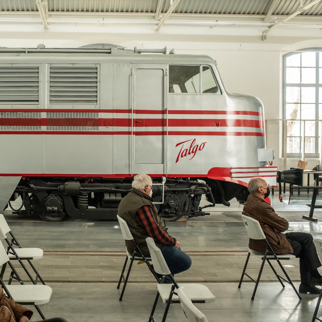 People wait in an observation area at a COVID-19 vaccination site in the Catalonia Railway Museum on April 15, 2021, in Vilanova i la Geltru, Spain. People wait in an observation area at a COVID-19 vaccination site in the Catalonia Railway Museum on April 15, 2021, in Vilanova i la Geltru, Spain.