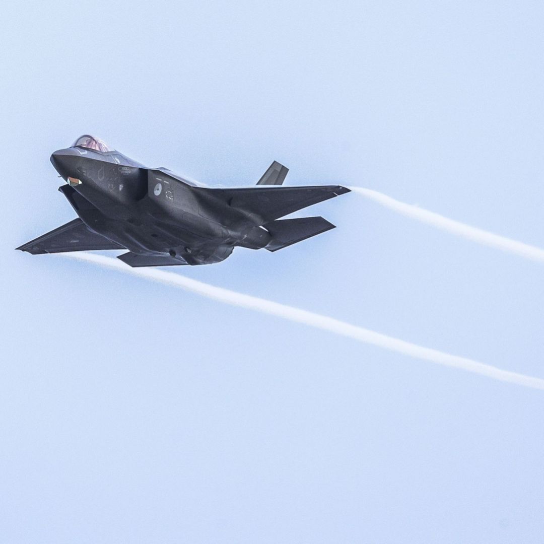 An F-35 military aircraft participates in a NATO training exercise in the Netherlands.