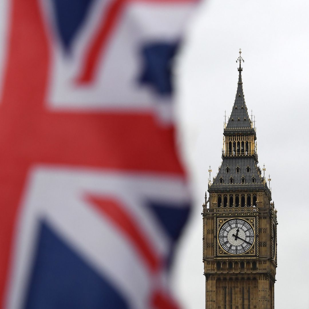 A picture of the clock tower of the British Houses of Parliament in London.