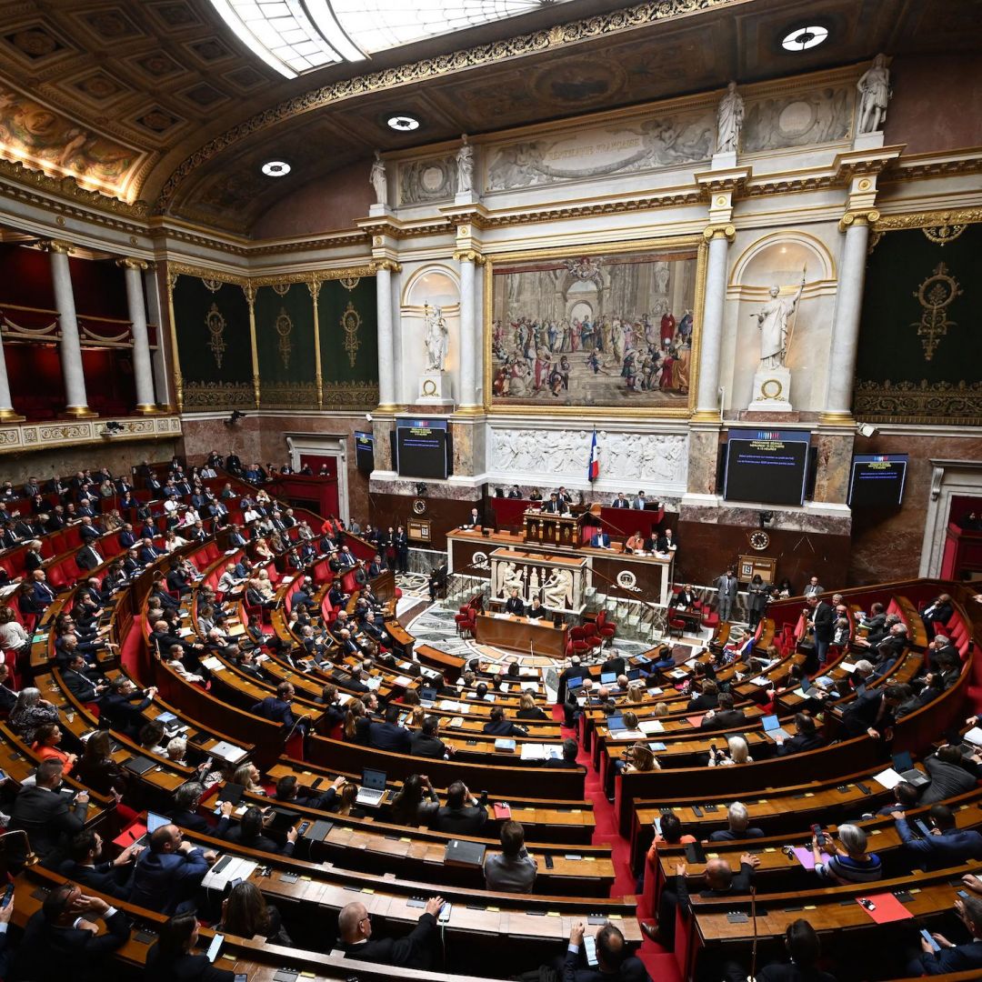 A photo taken on Oct. 19, 2022, shows a general view of France's National Assembly during the reading of the government's 2023 budget.
