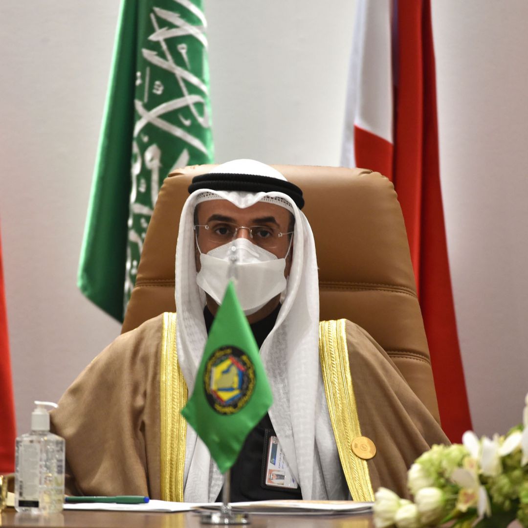 Secretary-General of the Gulf Cooperation Council (GCC) Nayef Falah Al-Hajraf holds a press conference at the end of the GCC's 41st summit in the city of al-Ula in northwestern Saudi Arabia on Jan. 5, 2021. 