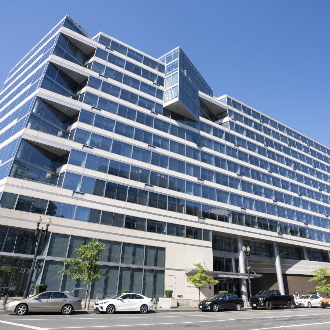 The International Monetary Fund (IMF) headquarters building is seen in Washington, D.C. 