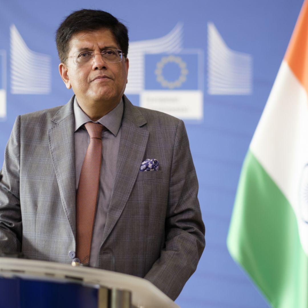 Indian Commerce Minister Piyush Goyal holds a press conference on EU-India trade relations at the European Commission’s headquarters in Brussels, Belgium on June 17, 2022.