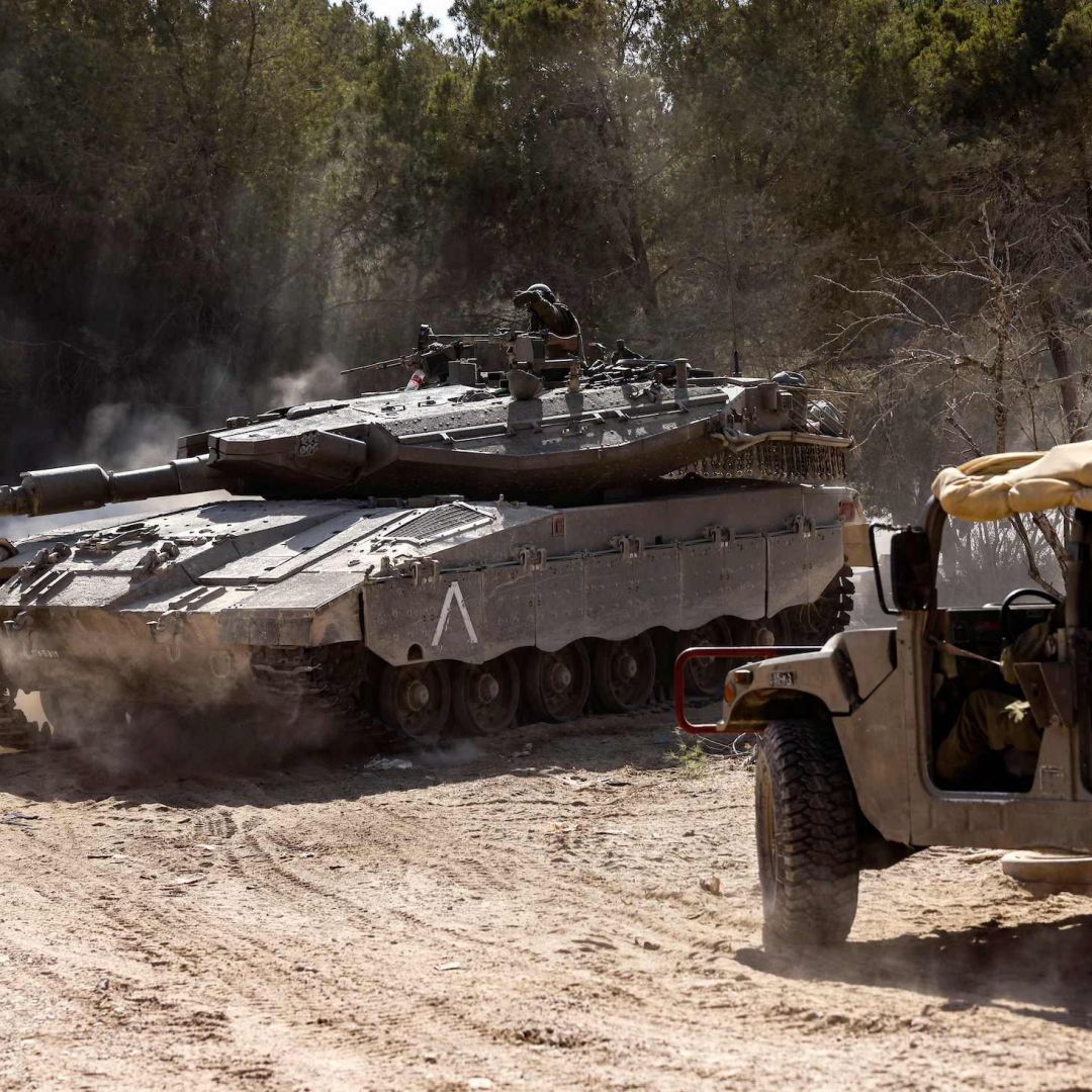 An Israeli tank on Oct. 20, 2023, at Kibbutz Beeri near the Israeli border with the Gaza Strip.