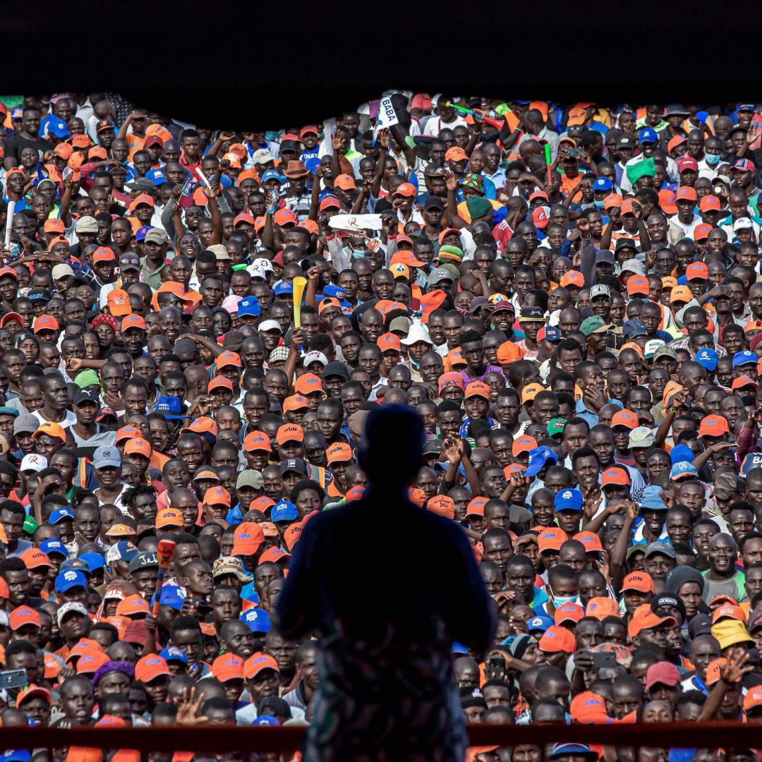 Kenya's former Vice President Kalonzo Musyoka delivers a speech during an Azimio La Umoja party (One Kenya Coalition Party) campaign rally in Jomo Kenyatta International Stadium in Kisumu on Aug. 4 ahead of the country's general election. Kenya's former Vice President Kalonzo Musyoka delivers a speech during an Azimio La Umoja party (One Kenya Coalition Party) campaign rally in Jomo Kenyatta International Stadium in Kisumu on Aug. 4 ahead of the country's general election.