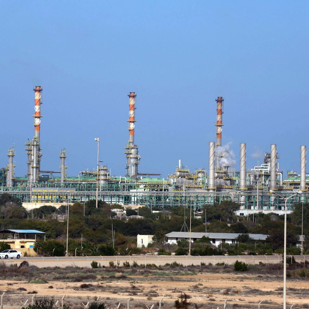 A photo shows the Mellitah Oil and Gas terminal in western Libya, which is a joint venture between Italy's Eni and Libya's National Oil Company. 