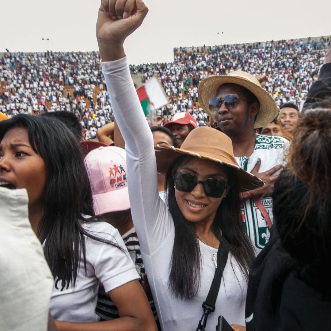 Opposition supporters attend a rally in Antananarivo, Madagascar, on Oct. 21, 2023, ahead of the country’s Nov. 16 presidential election.