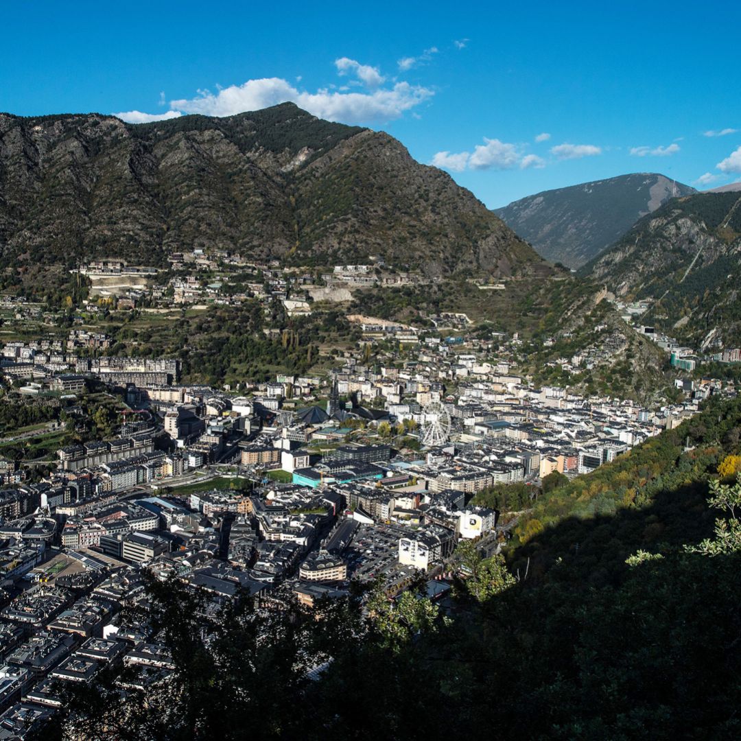 A general view of Andorra's capital, Andorra la Vella the capital of the principality of Andorra, in the east Pyrenees.