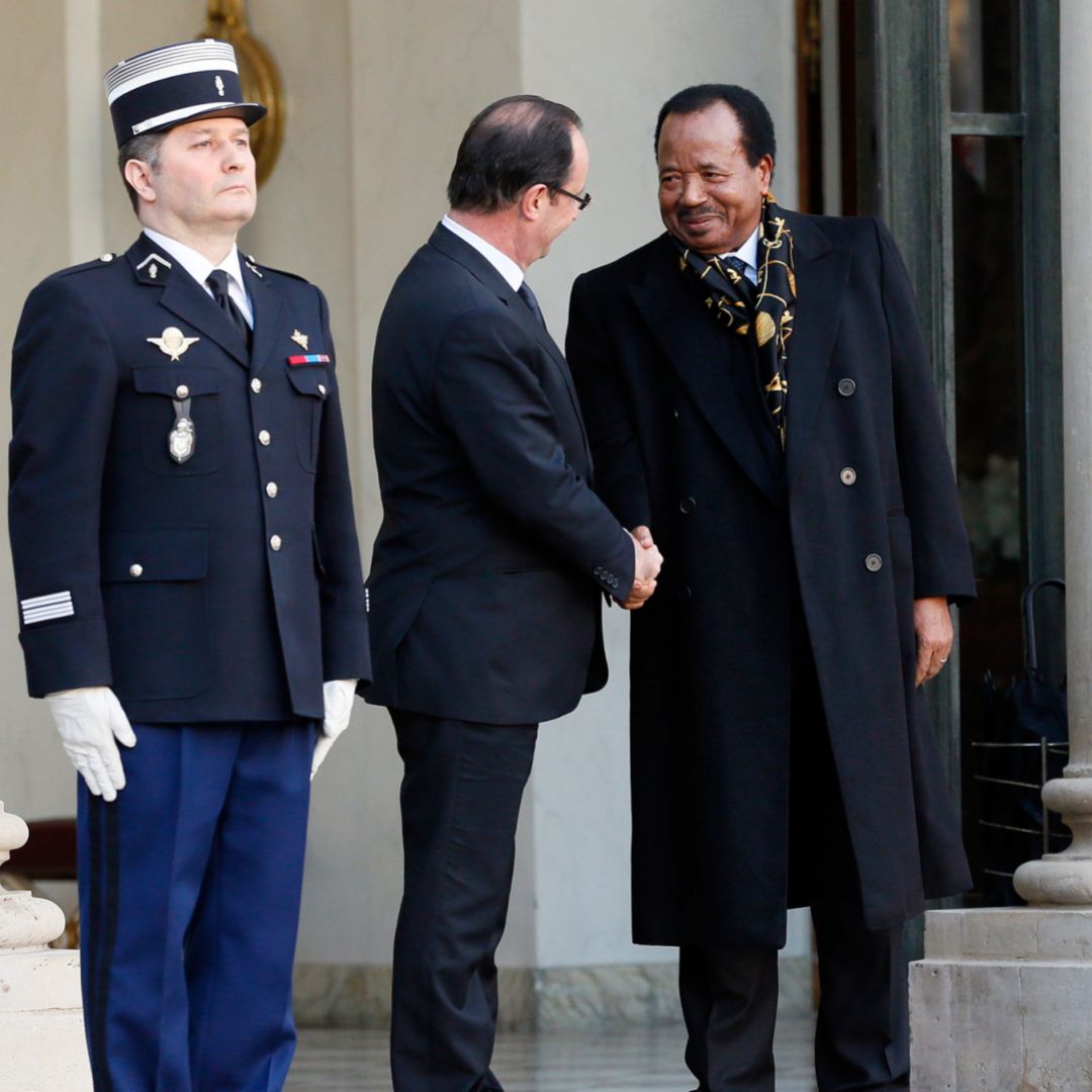 French President Francois Hollande meets Cameroonian President Paul Biya at the Elysee Palace in January 2013. France's colonial legacy in Africa shapes many of today's conflicts. 