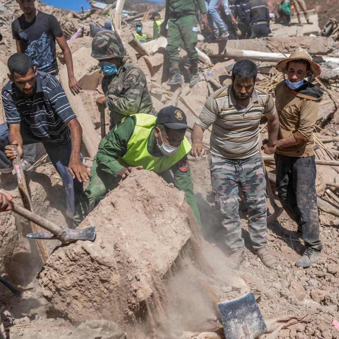 Earthquake rescue operations Sept. 11, 2023, in the mountainous area of Tizi n-Test, Taroudant province, Morocco.
