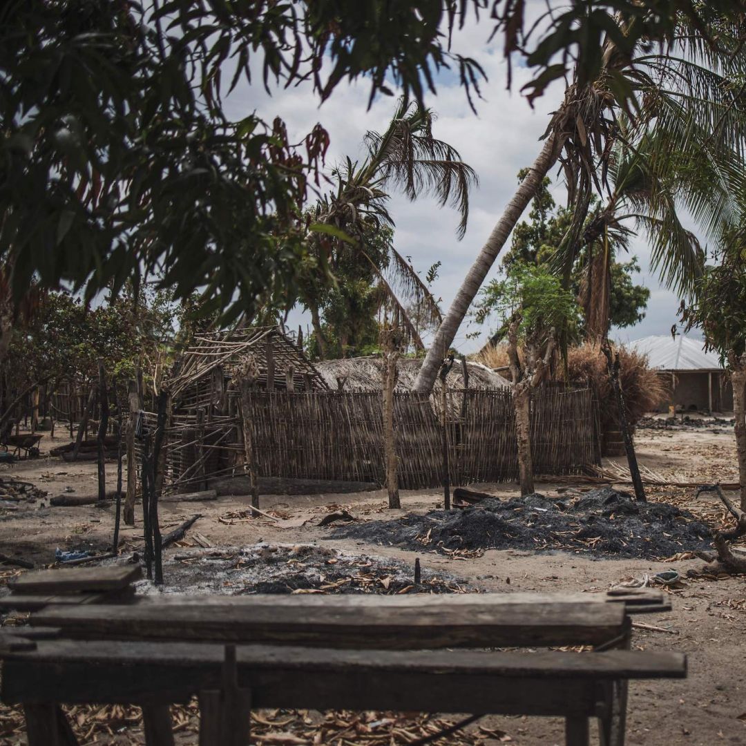 Destroyed homes are seen in the village of Aldeia da Paz outside Macomia, Mozambique, after a militant attack on Aug. 24, 2019. 