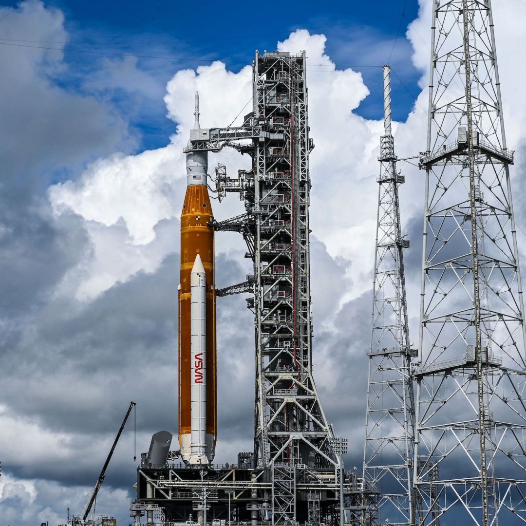 The Artemis I unmanned lunar rocket sits on the launch pad at the Kennedy Space Center in Cape Canaveral, Florida, on Aug. 25, 2022, ahead of its expected launch on Aug. 29. 