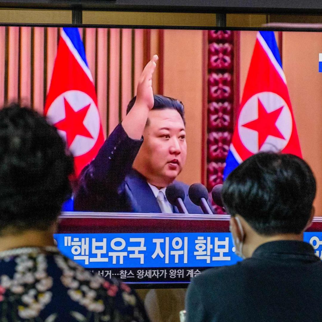 File footage of North Korean leader Kim Jong Un is seen on a television screen at a train station in Seoul, South Korea, on Sept. 9, 2022. File footage of North Korean leader Kim Jong Un is seen on a television screen at a train station in Seoul, South Korea, on Sept. 9, 2022.