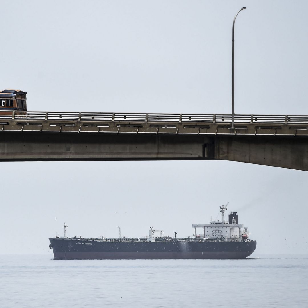An oil tanker sails on Maracaibo Lake in Maracaibo, Venezuela, on March 15, 2019.