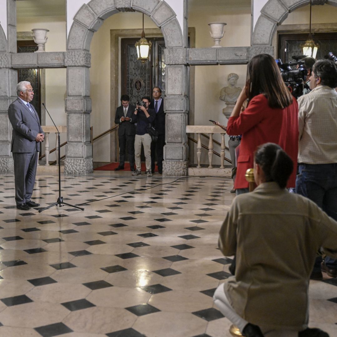 In this photo, Portuguese Prime Minister Antonio Costa speaks to the press after meeting with President Marcelo Rebelo de Sousa in Lisbon on Oct. 8, 2019.