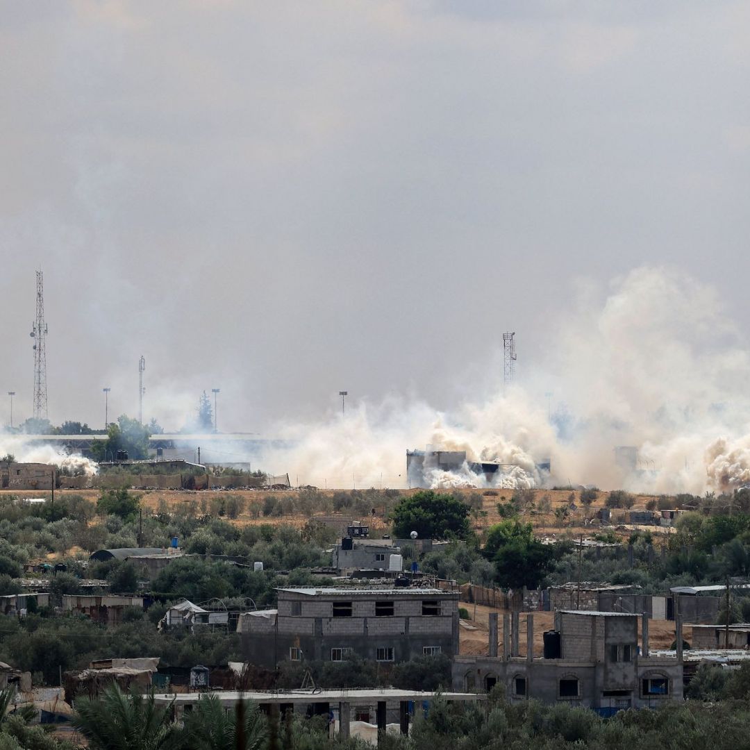 Smoke billows Oct. 10, 2023, from the Gaza Strip's Rafah border crossing with Egypt during an Israeli airstrike.