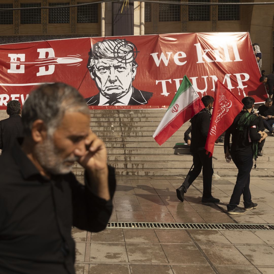 People pass a large banner depicting U.S. President Donald Trump with a target on his head during funeral ceremonies for Supreme Leade, Ayatollah Ali Khamenei on July 5 in Tehran, Iran. People pass a large banner depicting U.S. President Donald Trump with a target on his head during funeral ceremonies for Supreme Leade, Ayatollah Ali Khamenei on July 5 in Tehran, Iran. U.S.-Iran clashes will likely continue over the next week.