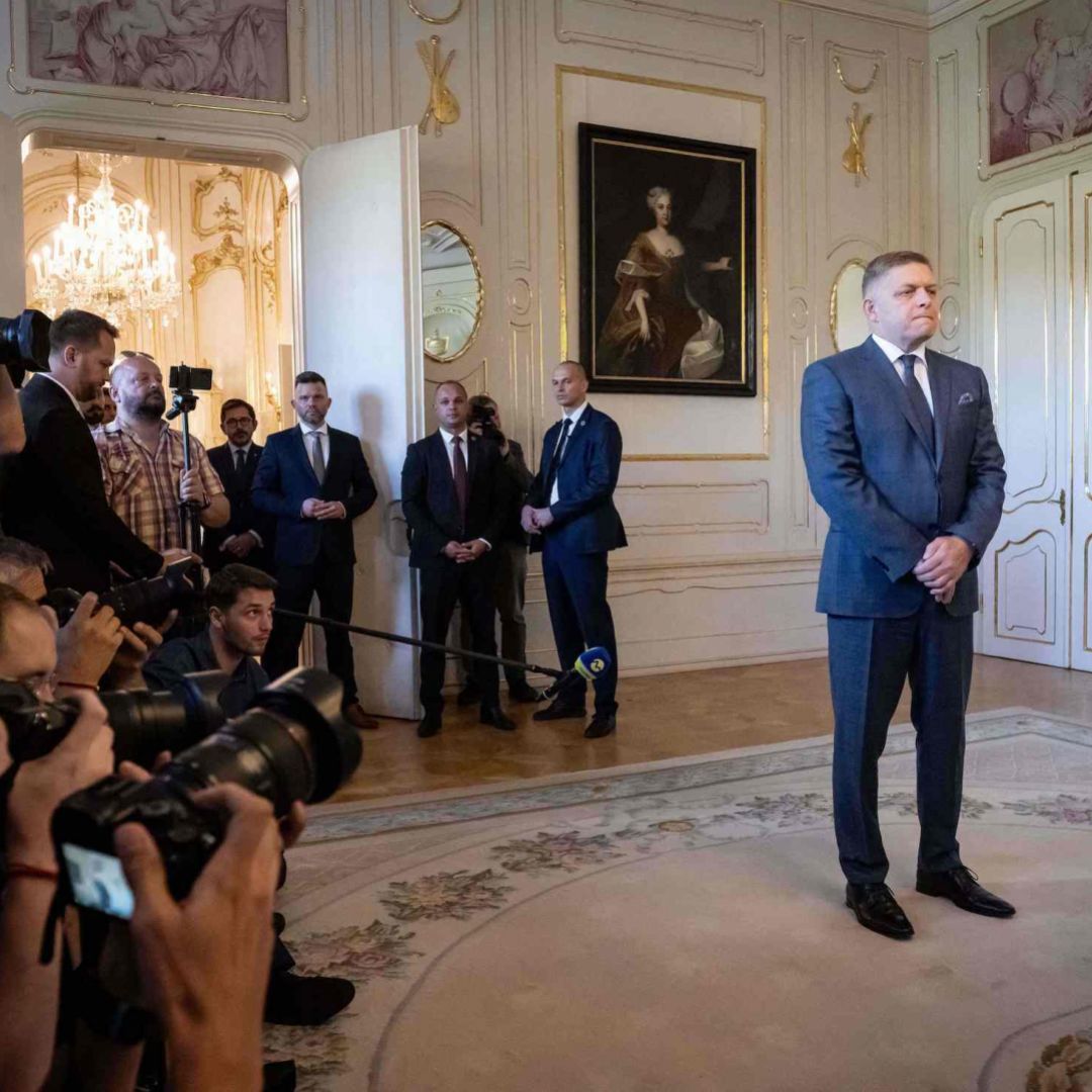 Former Slovak Prime Minister Robert Fico waits to meet the country's president in Bratislava on Oct. 2, 2023, following his Smer party's victory in Slovakia's Sept. 30 snap election. 