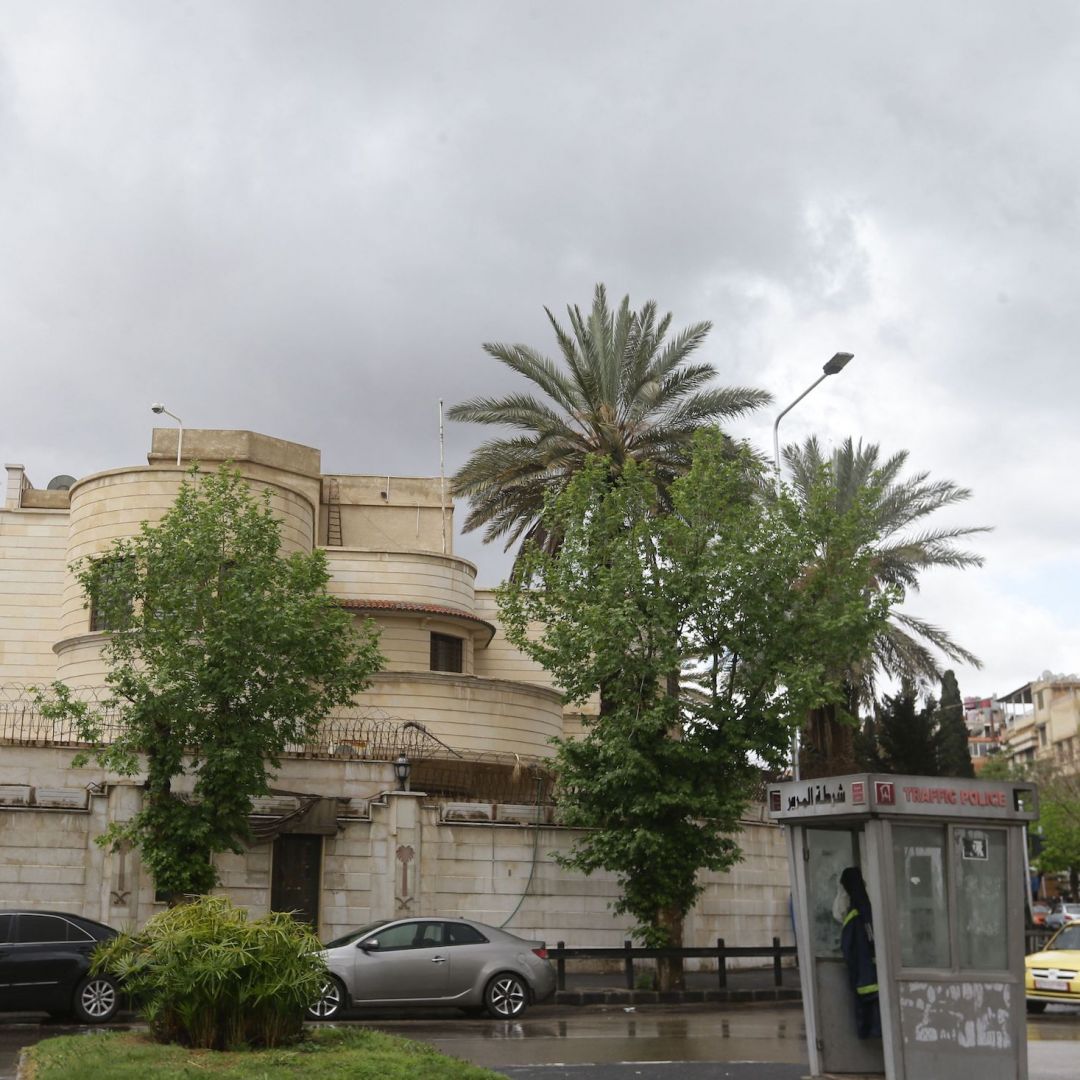 A picture shows the Saudi Embassy in the Syrian capital of Damascus on April 13, 2023. A picture shows the Saudi Embassy in the Syrian capital of Damascus on April 13, 2023.