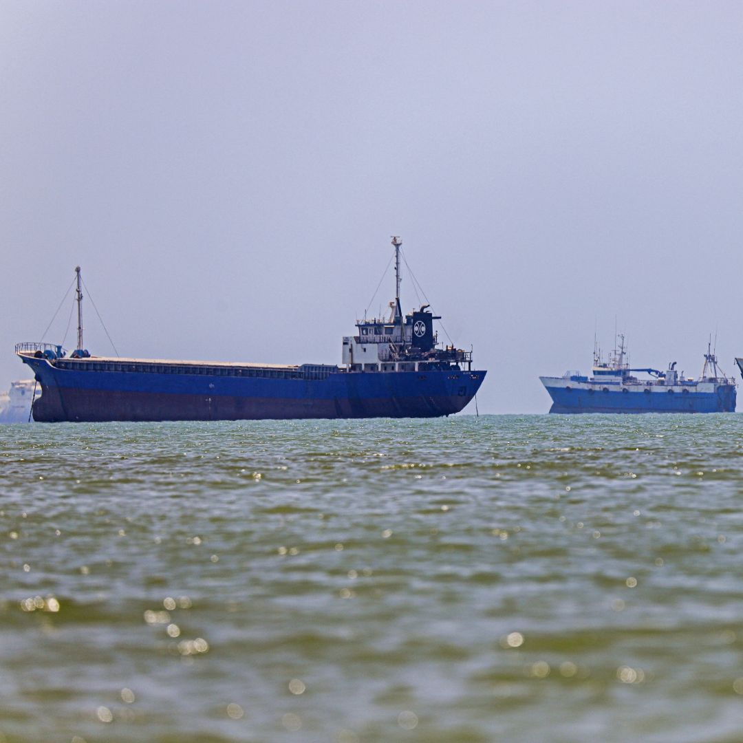 Vessels are seen anchored along the Strait of Hormuz on June 18, 2026. Vessels are seen anchored along the Strait of Hormuz on June 18, 2026.