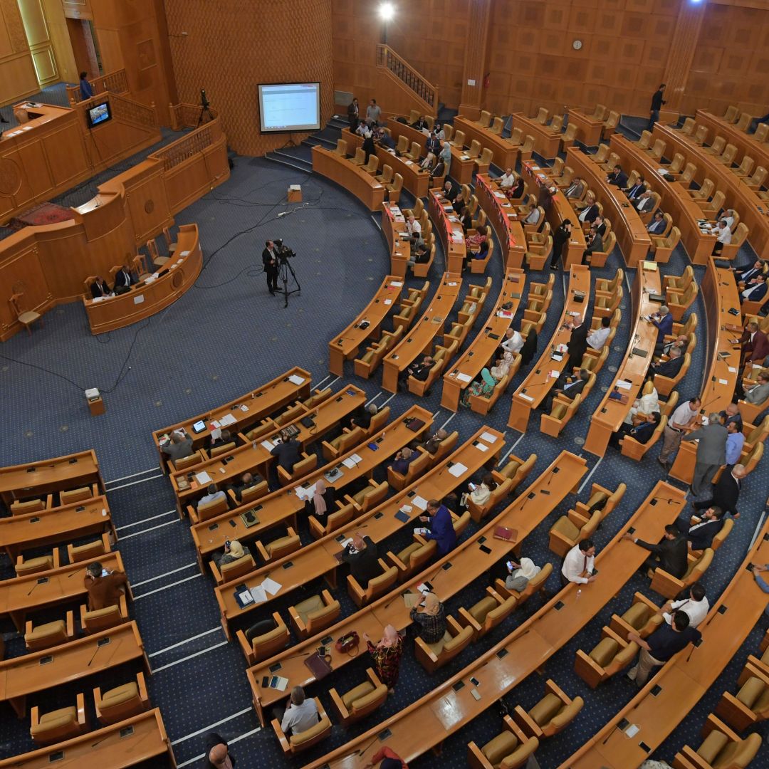 Legislators attend a plenary session in Tunisia's parliament on June 3, 2020.
