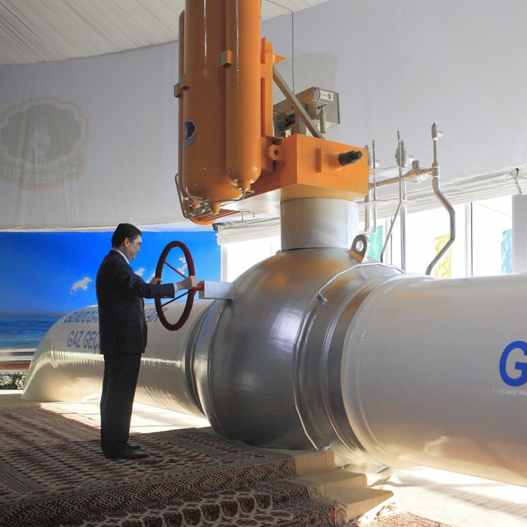 Turkmen President Gurbanguly Berdymukhamedov attends an opening ceremony for the East-West natural gas pipeline in 2015.