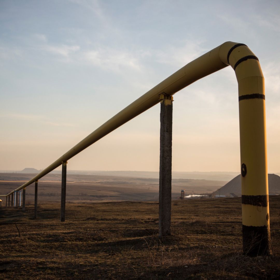 A natural gas line runs outside Donetsk, Ukraine, on March 11, 2015.