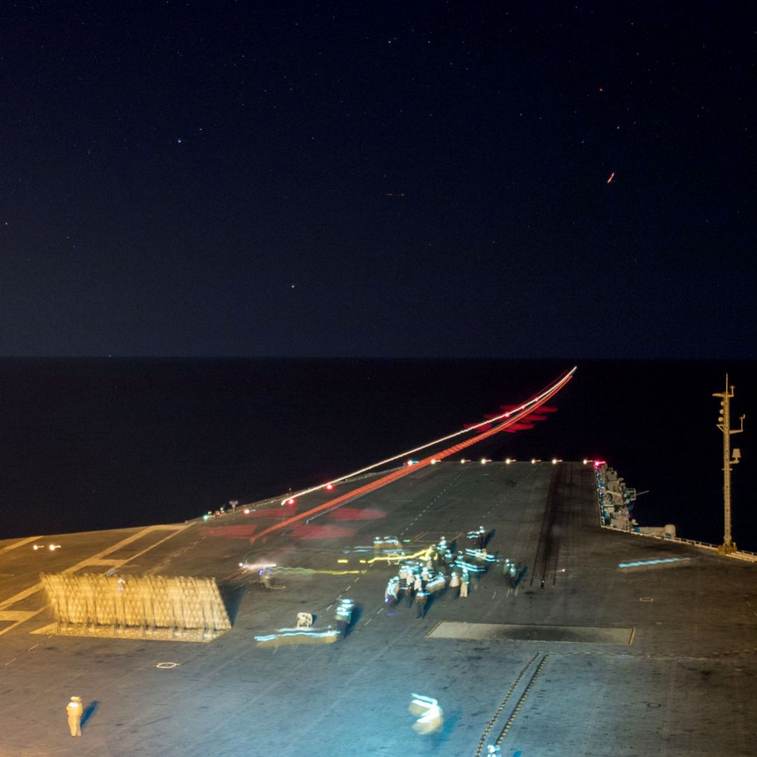 An F/A-18E Super Hornet launches May 10, 2019 in the Red Sea from the flight deck of the Nimitz-class aircraft carrier USS Abraham Lincoln.