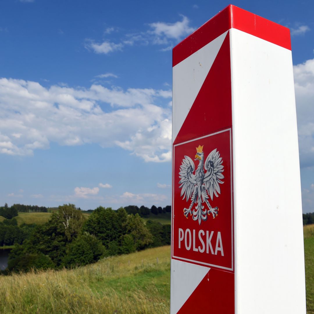 A Polish border post marks the NATO nation's frontier with alliance partner Lithuania and Russia's Kaliningrad region.