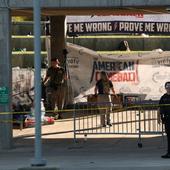 The crime scene where political activist Charlie Kirk was shot and killed Sept. 11 at Utah Valley University in Orem, Utah.